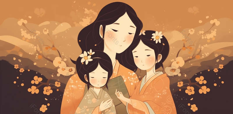 卡通手绘母亲节小时候原创插画海报素材母亲 抱着两个女儿,插画/手绘图,插画/手绘图库,插画/手绘图下载,插画/手绘